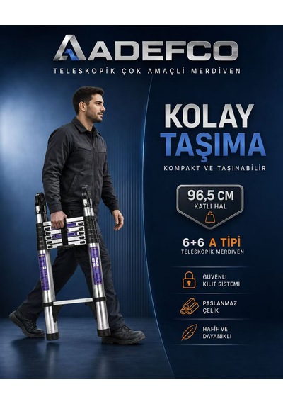 6+6 Basamak Paslanmaz Çelik Teleskopik Merdiven 5 Metre A Tipi Katlanabilir Uzayan Merdiven -