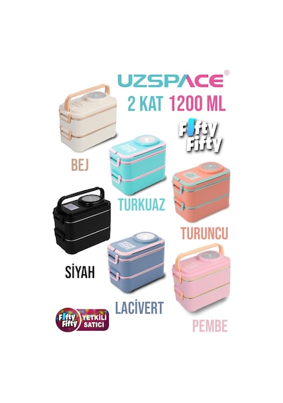 Uzspace 1200 Ml İki Kat Dört Bölme Paslanmaz Çelik Lunch Box Yeni Nesil Sefer Tası-sos Kaseli Model-fflbox8023 Bej