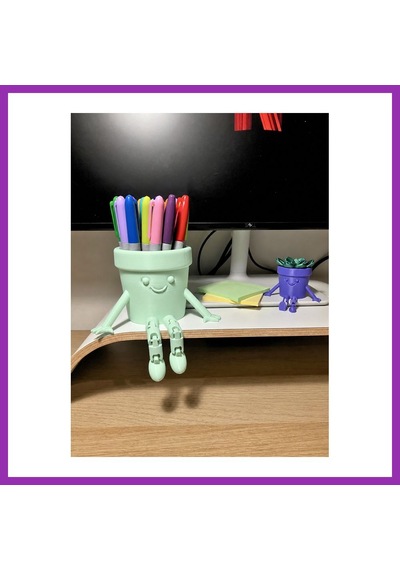 Bezos 3d Baskı Hareketli Gülen Kalemlik - Eklemli Masaüstü Organizer - Mint Bty Mint Yeşili