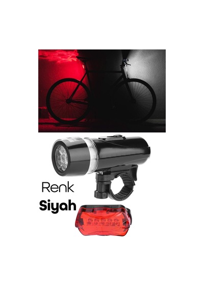 Ön-arka Set Bisiklet Feneri Pilli 500 Lümen 3 Mod Flaşörlü Bisiklet Farı Led Işık Siyah 4414 Siyah