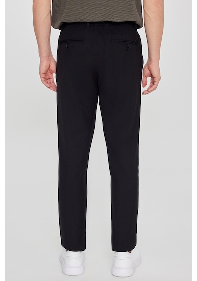 Erkek Sıyah Slim Fit Dar Kesim Beli Bağlamalı Yan Cepli Pantolon Siyah