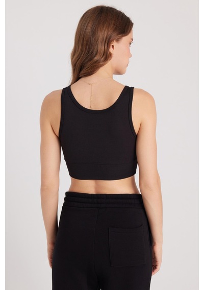 Tudors Kadın Slim Fit Dar Kesim Bisiklet Yaka Kalın Askılı Esnek Siyah Spor Atlet-37805 SIYAH