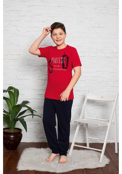 Asel Erkek Çocuk Pijama Takımı Kırmızı