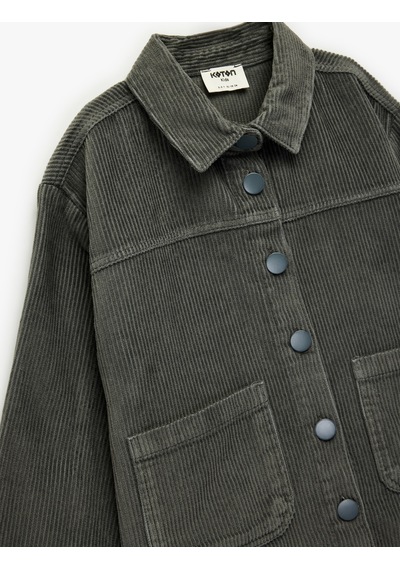 Koton Pamuklu Uzun Kollu Oversize Kadife Gömlek Gri 6wkg60019aw Gri