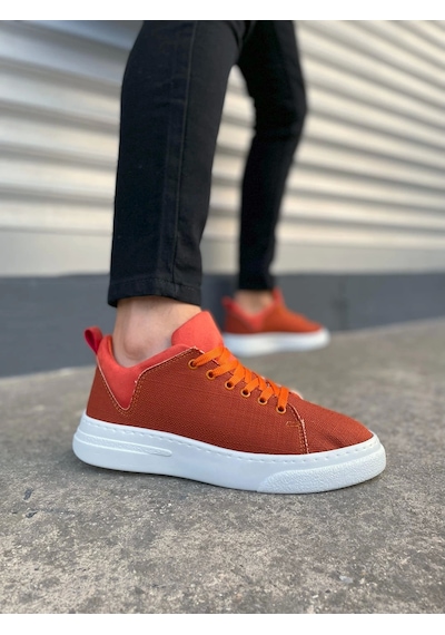 Jy204 Flex Bağcıklı Keten Kumaş Erkek Günlük Sneaker Ayakkabı Kbt - Turuncu Turuncu
