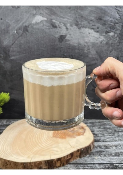 3 Lü Cam Boncuk Kulplu Bardak Kupa Çay Kahve Meşrubat Bardağı 325ml Beyaz - Çok Renkli