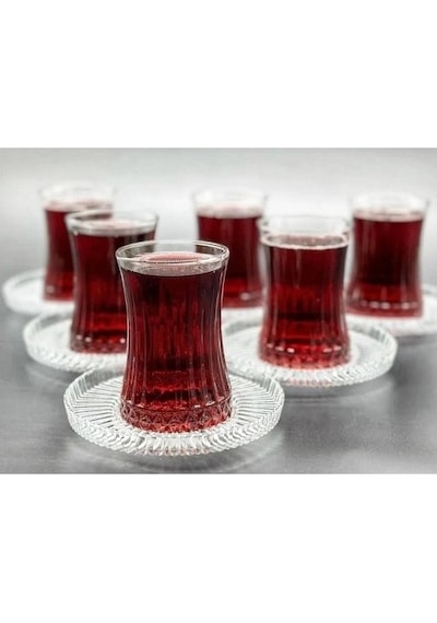 Paşabahçe Elysia Çay Bardağı ve Riva Çay Tabağı Takımı 12 Parça Şeffaf
