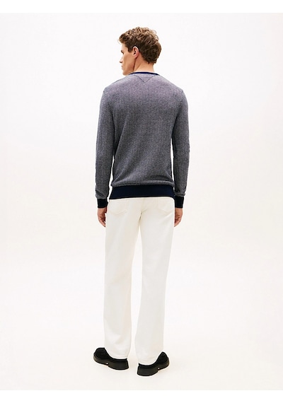 Tommy Hilfiger Mw0mw41319 Pima Ctn Cash Herringbone Crew Erkek Kazak Mavi