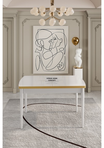 Mdf Kelebek Yemek Masası Beyaz Gold Kenar Beyaz - 678397778 Beyaz Mdf Kelebek Yemek Masası Beyaz Gold Kenar Beyaz - 678397778 Beyaz