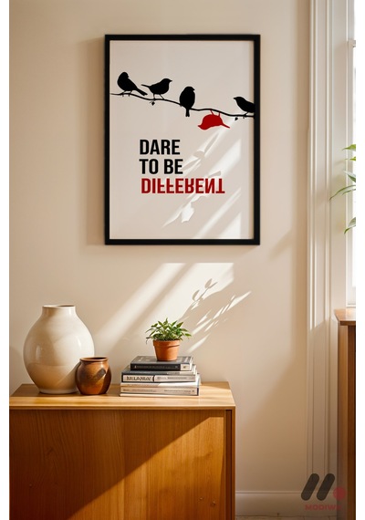 Dare To Be Different Kuşlar, Siyah Çerçeveli Duvar Tablosu - Motivasyon Hediyesi