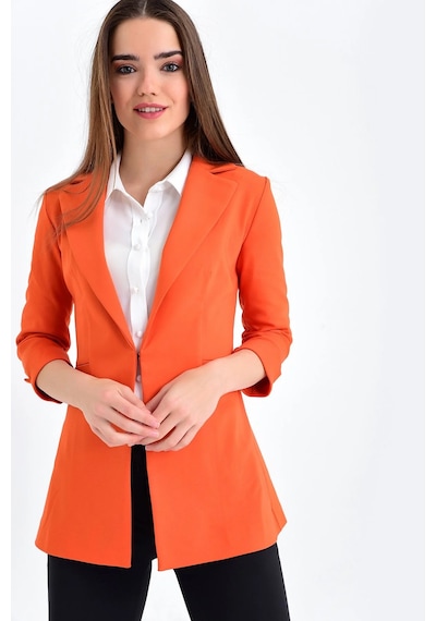 Kapri Truvakar Kol Süs Cepli Kopçalı Ofis Blazer Kumaş Ceket-oranj Oranj
