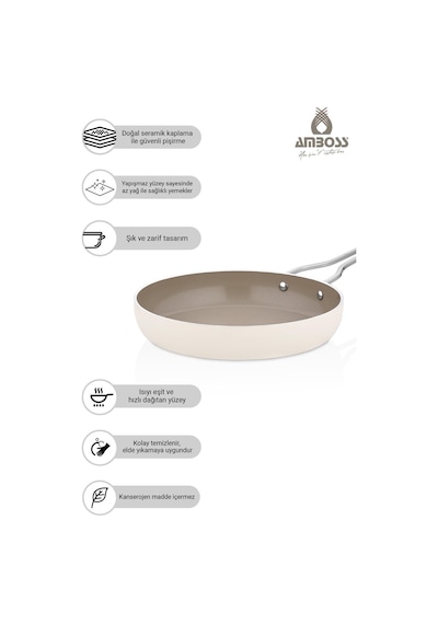 Sera Nova Doğal Seramik Tava 30 Cm 3,0 Litre Latte Bej