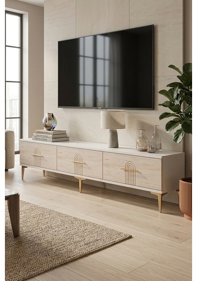 Tsa1815bt İda Tv Sehpası Beyaz-traverten 180cm Beyaz - Traverten
