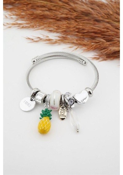 Kadın Ananas Figürlü Charm Bileklik - Sarı