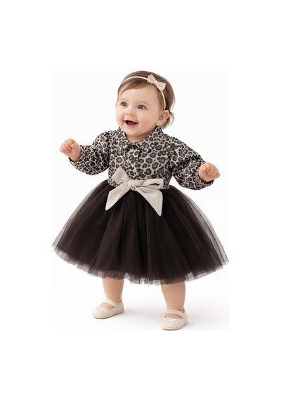 Civil Baby Leopar Baskılı 6-18 Ay Elbise - Kahverengi