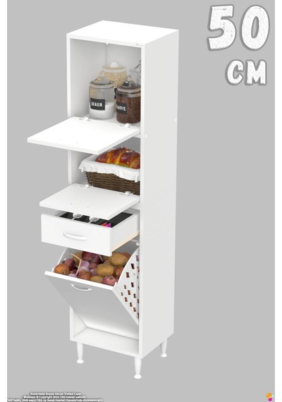 Vio 50 Cm Fırın Dolabı Sepetli Çekmeceli 2 Kapak Kiler Mutfak Dolabı 50 Cm