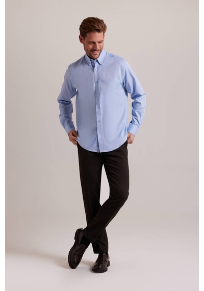 Erkek Mavi Slim Fit Uzun Kol Desenli Gömlek