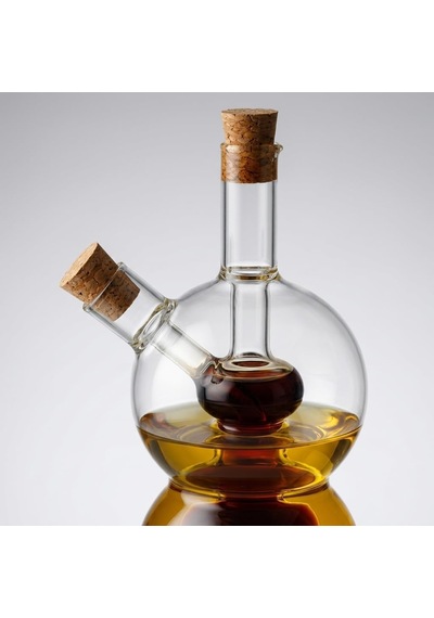 Borosilikat Cam Yağlık Ve Sirkelik 320 Ml, Çift Hazneli 2 Si 1 Arada Şişe, Mantar Tıpalı Şeffaf Boğumlu Model, Yağ Ve Sirkeyi Ayrı Saklama Çok Renkli