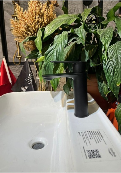 İsaoğlu Yapı Siyah Lavabo Bataryası Slim Tasarım Kare Armatür Mat Siyah Lavabo Musluğu Siyah
