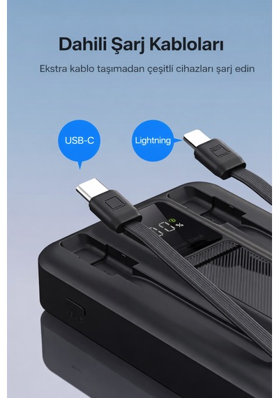 22.5w Hızlı Şarj 10.000 Mah Kablosuz Powerbank Dahili Kablolu Taşınabilir Şarj Cihazı Magsafe Uyumlu Siyah