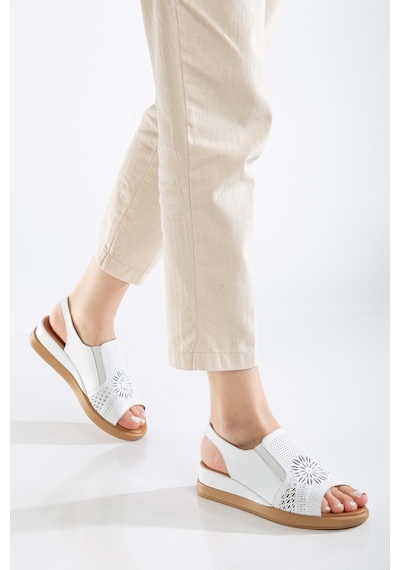 Analin Shoes Kadın Hakiki Deri Lastikli Sandalet Beyaz