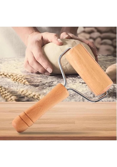 Ahşap Saplı Rulo Hamur Açma Aparatı Pürüzsüz Merdane Oklama Baklava Börek Bazlama Açma