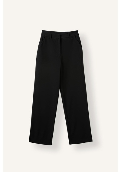 Defacto Straight Fit Yüksek Bel Dökümlü Düz Paça Pantolon D9923ax26aubk81 Siyah-bk81