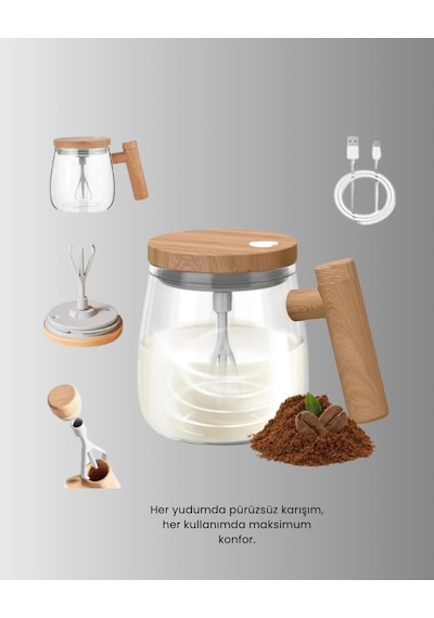 Isıtıcılı Manyetik Karıştırıcı Kupa 400 Ml C Tipi Şarjlı Akıllı Tasarım Ahşap