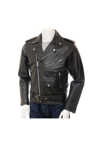 Deriwork Hakiki Deri Siyah Erkek Deri Biker Ceket: Ashcombe Siyah