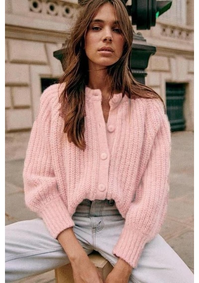 Madmext Pembe Bisiklet Yaka Selanik Örgü Düğmeli Kadın Hırka Mg2487 Pembe
