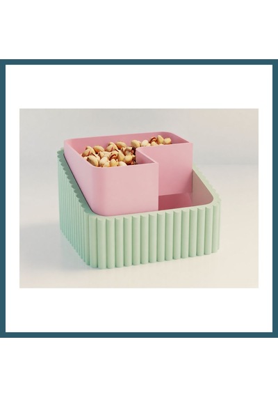 Bezos 3d Baskı Fıstık Kasesi - Çift Hazneli Kabuk Ayırıcı Sunum Kasesi - Mint Pembe Ob Mint - Pembe