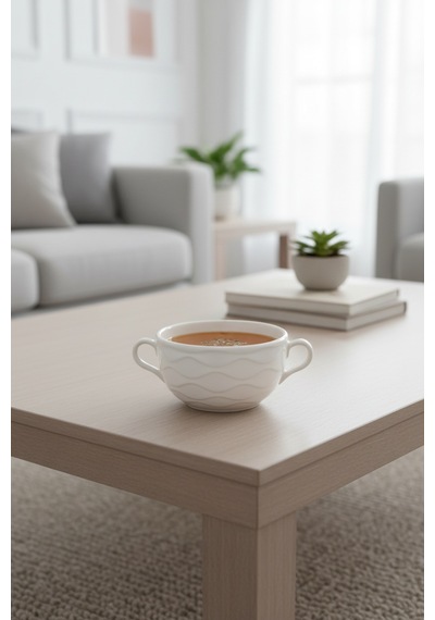10 Cm Kulplu Porselen Kase 2 Kişilik Modern Ve Dekoratif Sofra Takımı Beyaz