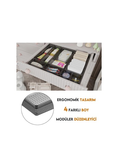 Meleni Baby 8 Parça Bebek Çekmece Düzenleyici - Bebek Organizer - Bebek Bakım Organizer - Antrasit Diğer