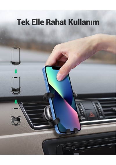 Ugreen 5 Kollu Mekanik Araç İçi Telefon Tutucu Air Vent, Siyah, 80539