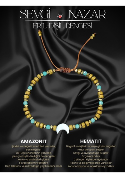 Sertifikalı Amazonit Mavi , Gold Lav, Ve Hematit Doğal Taşlı Bileklik / Ay Altın