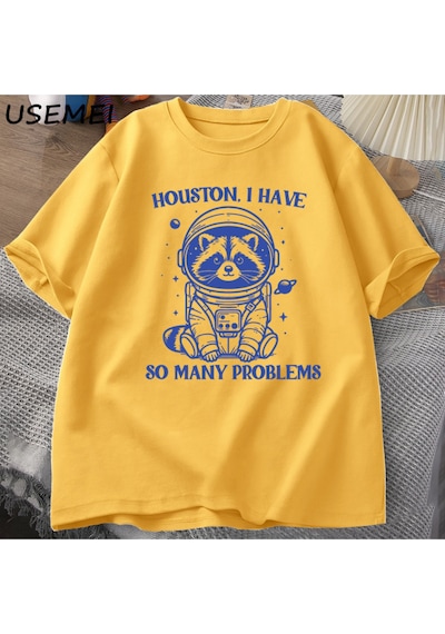 Flood Of Style Houston Ben Çok Sorunları Var Tshirt Komik Rakun Meme Grafik T Shirt Çöp Panda Merch T-shirt Sarı
