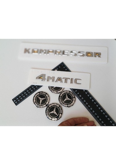 E200 Uyumlu Kompressor-4matıc Krom Bagaj Yazısı Ve Jant Arması Seti 3m 3d Abs