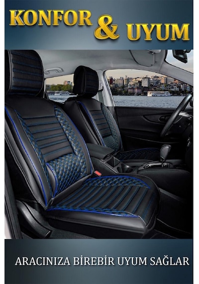 Mini Cooper Deri Oto Koltuk Kılıfı Ön Arka Set Siyah Mavi Elit Model Şhn