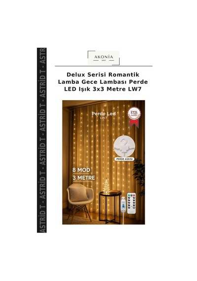 Delux Serisi Romantik Lamba Gece Lambası Perde Led Işık 3x3 Metre Lw7 Gün Işığı
