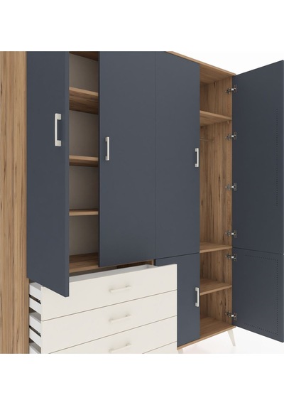 Hyperion Gardrop 7 Raflı 4 Çekmeceli Tek Askılı 176x44x221 Çam-antrasit/aytaşı Beyaz Hyperion Gardrop 7 Raflı 4 Çekmeceli Tek Askılı 176x44x221 Çam-antrasit/aytaşı Beyaz