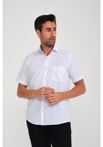 Klasik Kısa Kol Neon Çiçek Armür Hediye Kutulu Erkek Gömlek Fs-001214 - Beyaz-1699