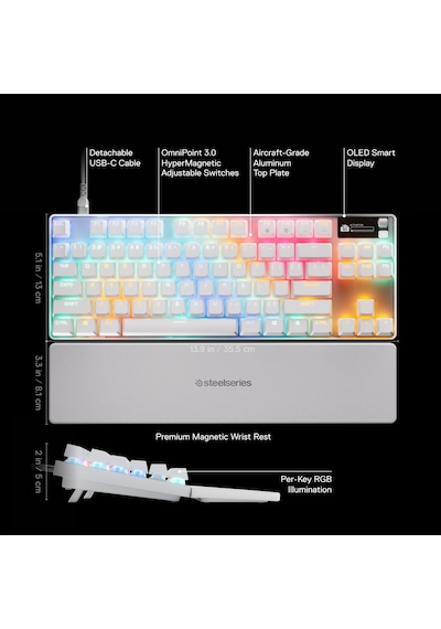 Steelseries Apex Pro Tkl Gen 3 Omnipoint 3.0 Hipermanyetik Switch Rgb Mekanik Kablolu Oyuncu Klavyesi Uk - Beyaz