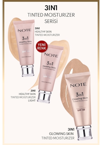 Note Cosmetique 3 in 1 Healthy Skin Light Tinted Moisturizer SPF 50 Renk Ton Eşitleyici Aydınlatıcı Krem 00 Açık Ton