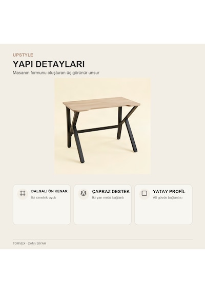 Upstyle Torvex Oyuncu Masası Çam Siyah 100x60 Cm Metal Ayaklı Bilgisayar Masası