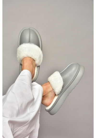 Fox Shoes T918264209 Gri İçi Peluş Kadın Terlik Gri