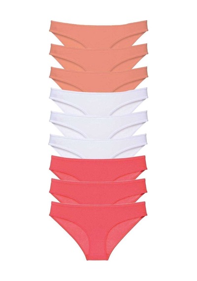 9 Adet Süper Eko Set Likralı Kadın Slip Külot Pudra Beyaz Fuşya Beden: L Standart