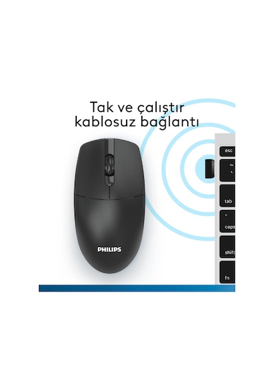 Philips SPK7347 Kablosuz 1200DPI 3 Tuşlu Optik Mouse Siyah