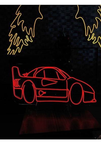 Rent A Carlara Özel Araba Figürlü Neon Tabela Kırmızı