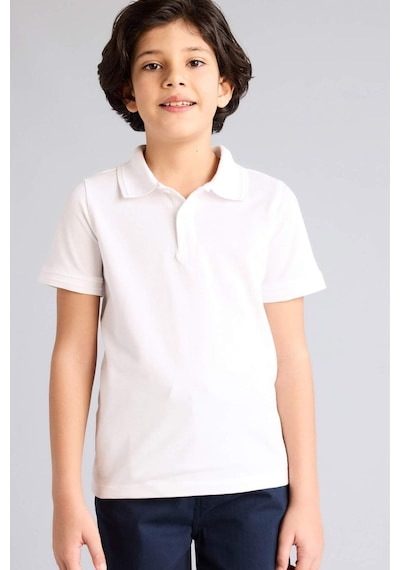 Defacto Regular Fıt Polo Yaka Basıc Düz Pike Kısa Kollu Polo Tişört Erkek Çocuk K1689a626smwt34 Beyaz-wt34