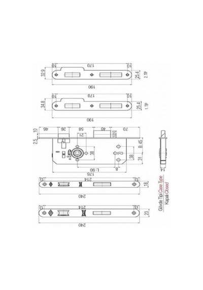 Kale 141 R 45 Mm İç Kapı Gömme Kilit 18 Mm Ayna